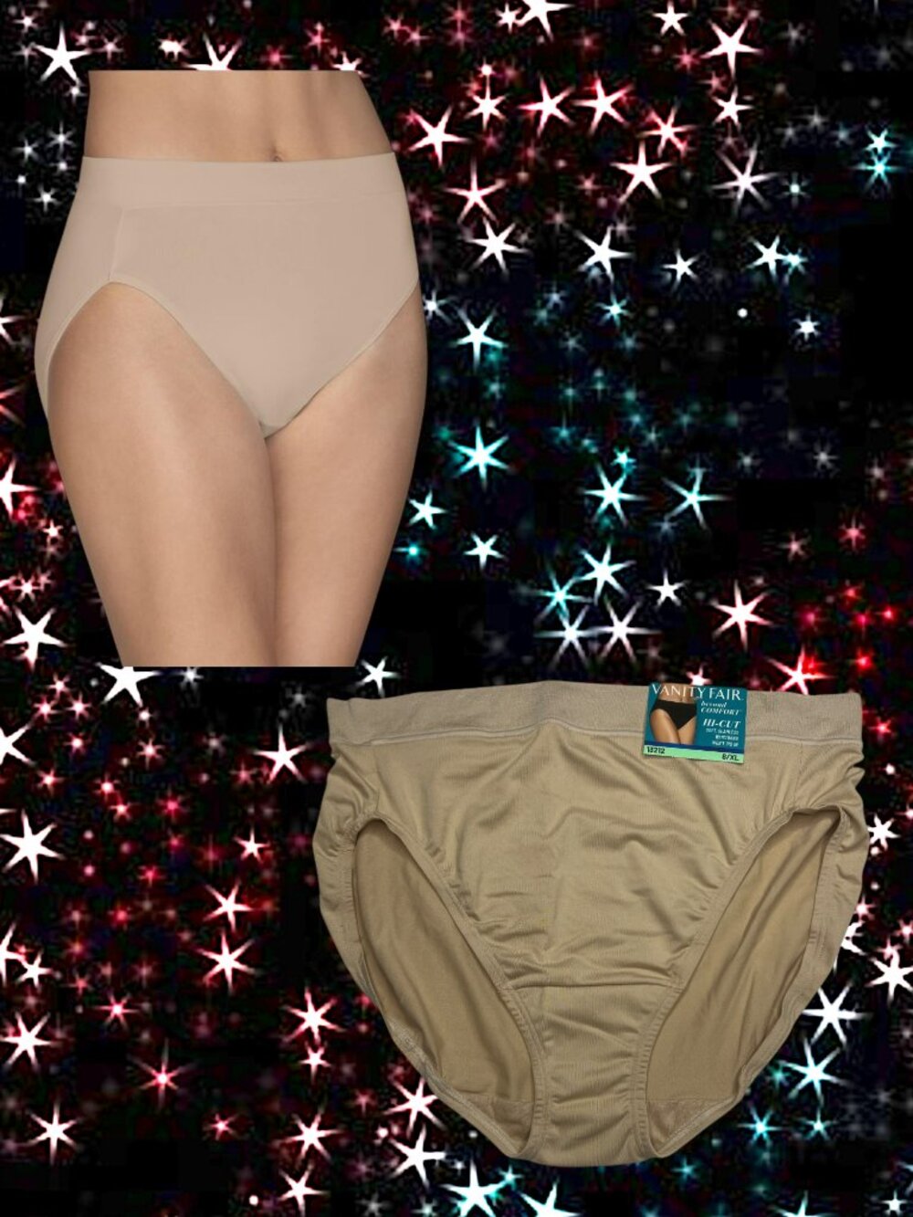 NWT Vanity Fair 13212 Beyond Comfort Hi-Cut Panties Womens Beige Nude 8 / XL New